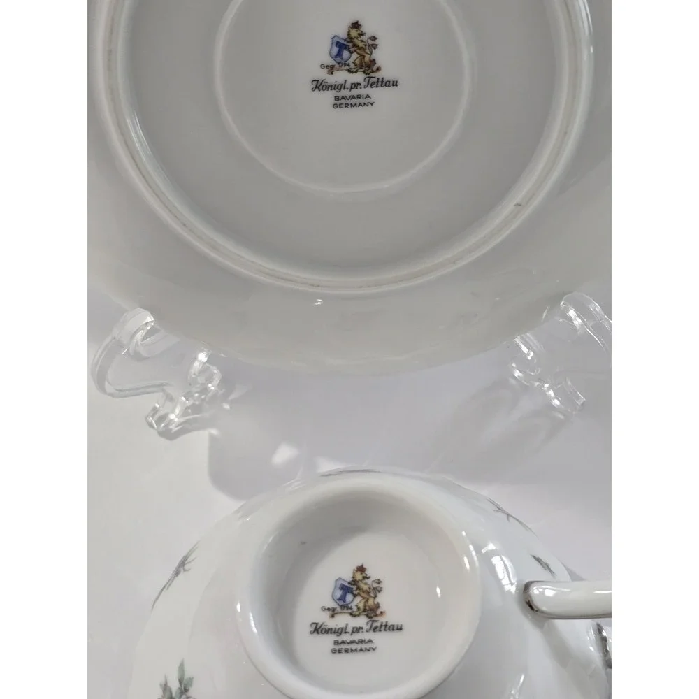 Vintage Royal Tettau Dresden Flowers Platinum Trim Footed Cup & Saucer